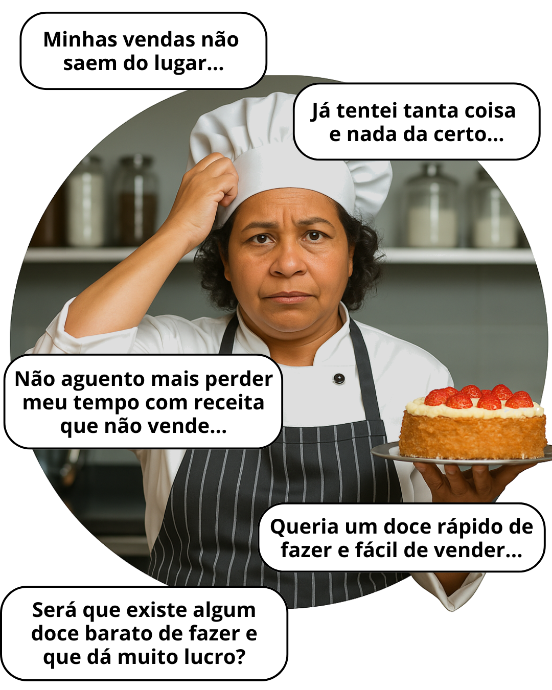 Chef confusa com pensamentos sobre vendas